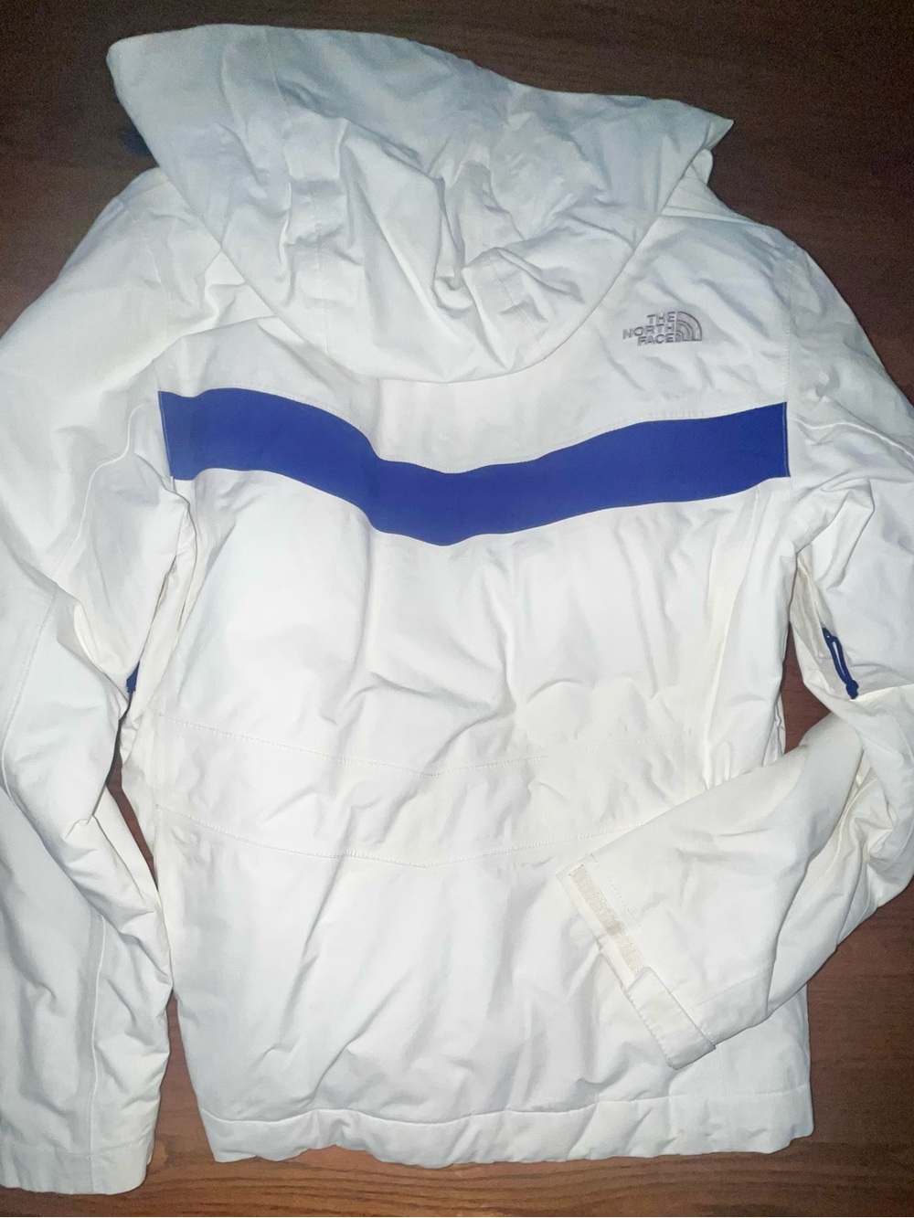 The North Face Women's White Ski Jacket with Blue Stripe